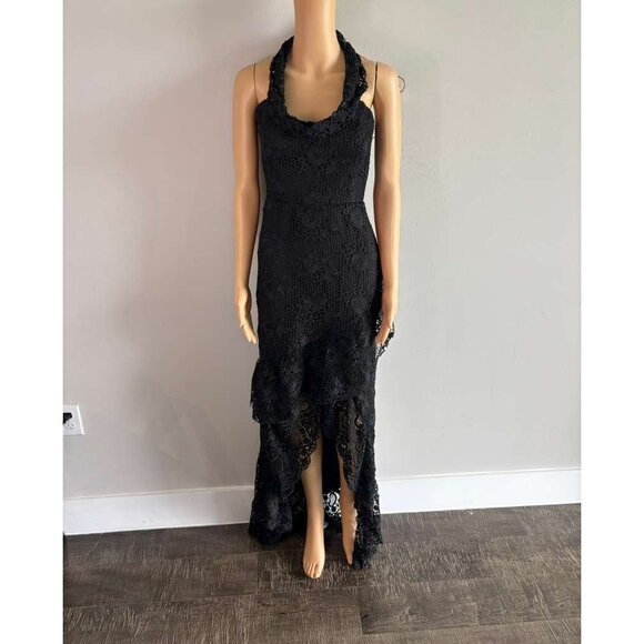 Lovers+Friends Womens Asymmetrical Festive Long Embroidered Dress Black Size L - Picture 9 of 12